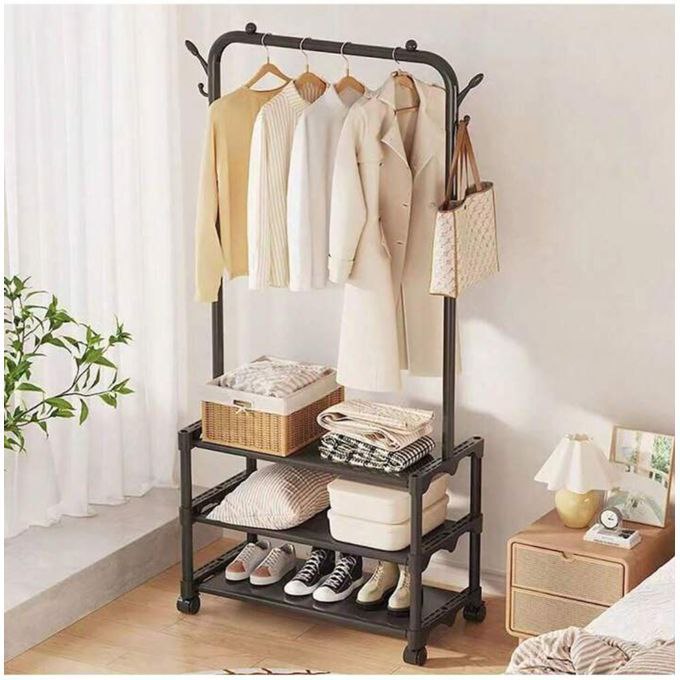 Portant à vêtements avec 3 étagères de rangement