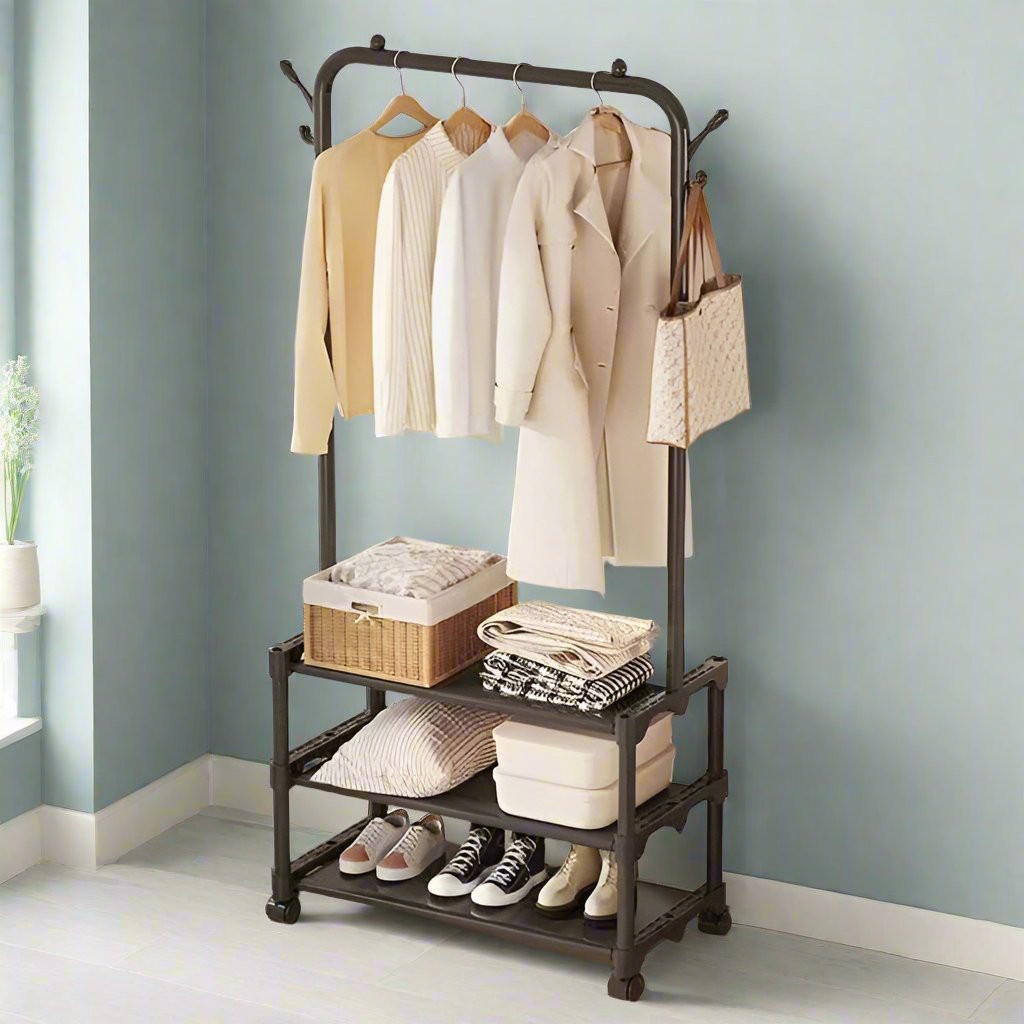 Portant à vêtements avec 3 étagères de rangement