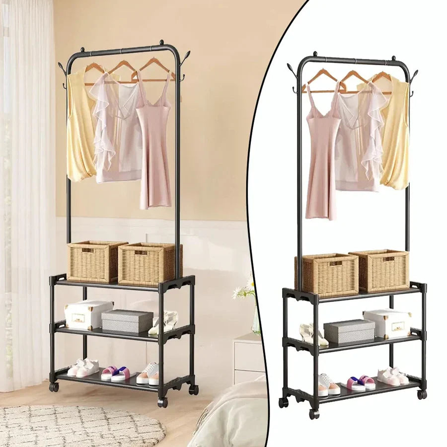 Portant à vêtements avec 3 étagères de rangement