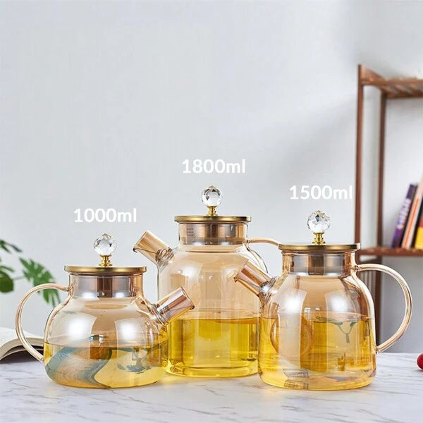 Théière en verre borosilicate avec bec filtrant amovible .