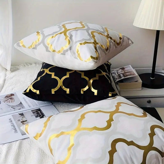 Housse de Coussin Douce à Imprimé Géométrique Doré