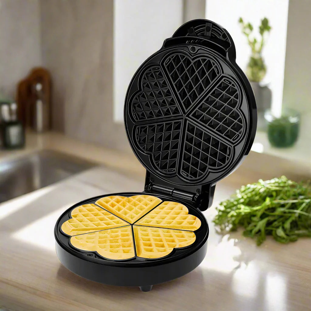 Gaufrier en forme de cœur - Revêtement antiadhésif - 5 Gaufres - 1000 W
