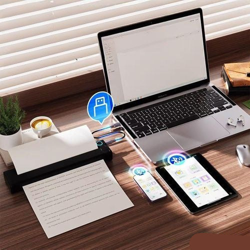 Imprimante A4 Portable , Mini Imprimante Thermique Bluetooth pour Voyage et Usage Domestique