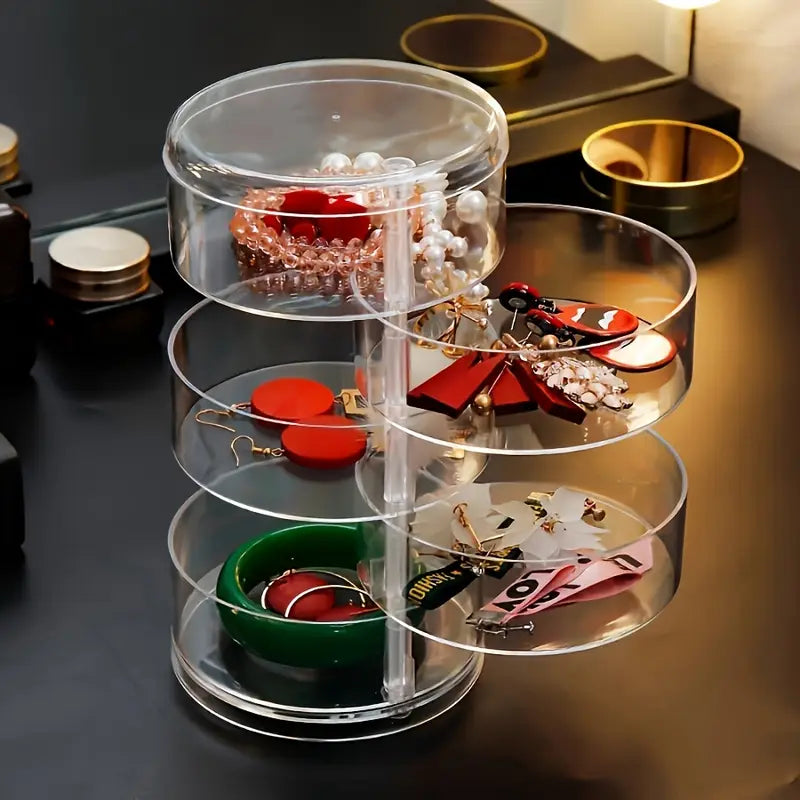 Organisateur de bijoux rotatif en acrylique à 5 niveaux avec couvercle : Rangement anti-poussière
