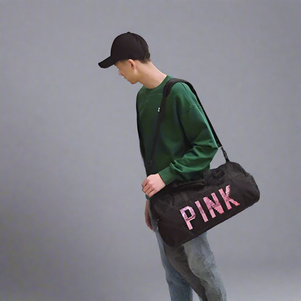 Sac à bandoulière en tissu Oxford imperméable à motif de lettres roses