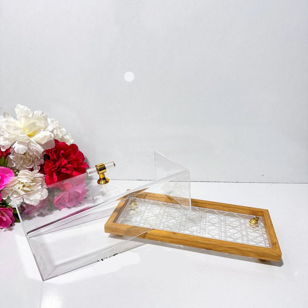 Vitrine Élégante en Acrylique avec Base en Bambou