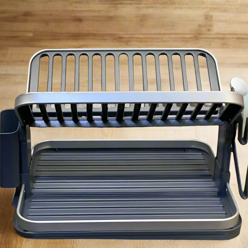 Égouttoir à vaisselle pliable en aluminium à 2 niveaux.