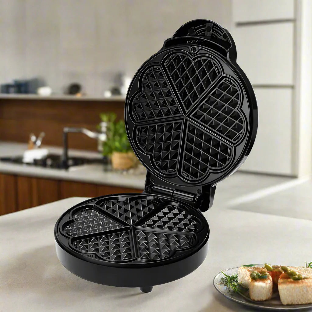 Gaufrier en forme de cœur - Revêtement antiadhésif - 5 Gaufres - 1000 W