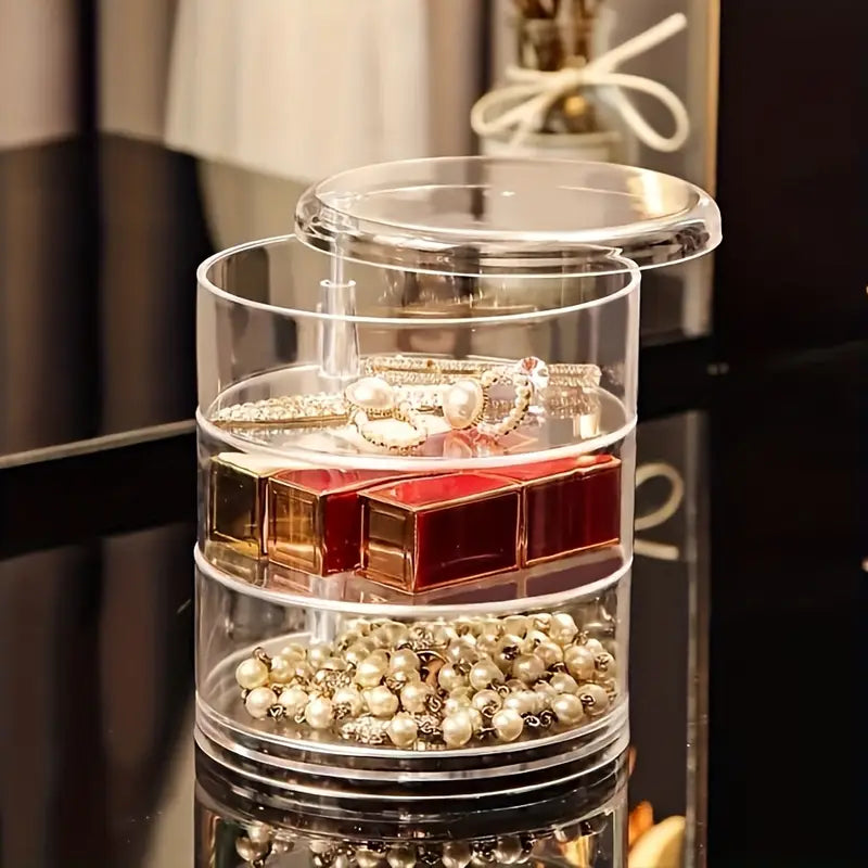 Organisateur de bijoux rotatif en acrylique à 5 niveaux avec couvercle : Rangement anti-poussière