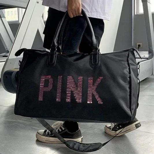 Sac à bandoulière en tissu Oxford imperméable à motif de lettres roses