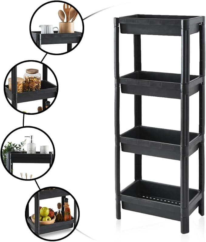 Étagère de Rangement en Plastique Robuste, 4 Niveaux