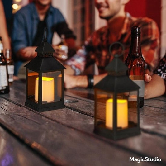 lanterne décorative vintage à LED sans flamme vacillante avec minuteur