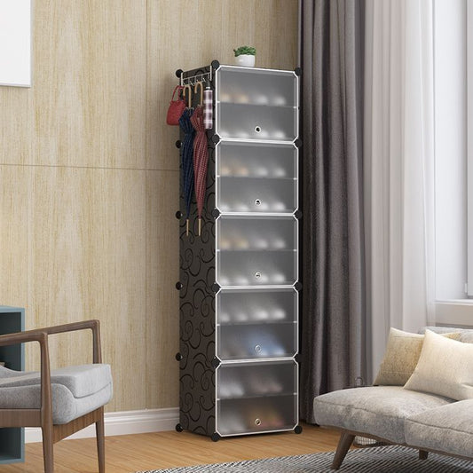 Étagère à chaussures avec dix étages et cinq portes, assemblable et démontable