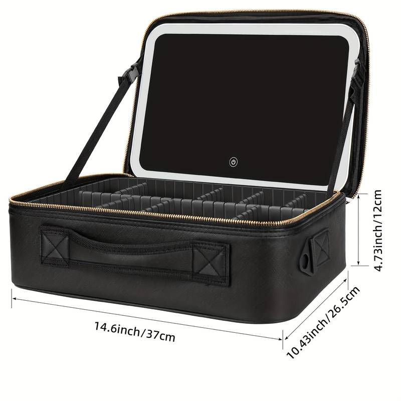 Grande trousse de maquillage de voyage avec miroir éclairé par LED