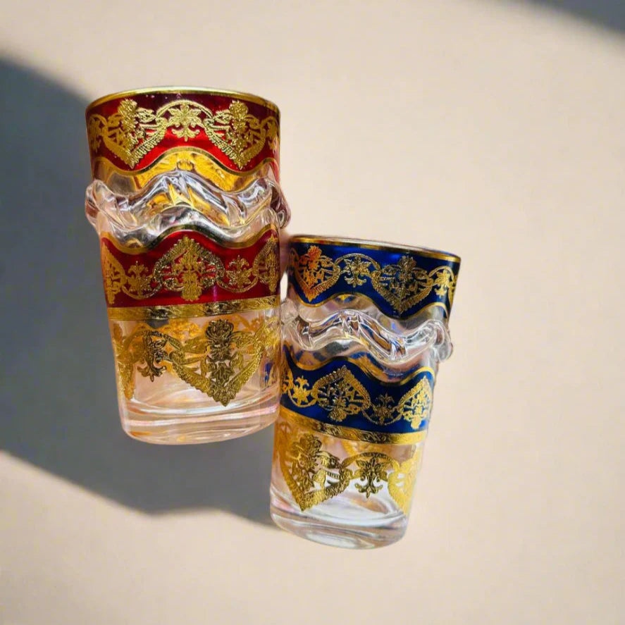 Coffret de 12 Verres Marocains en Verre Coloré & Dorure Artisanale