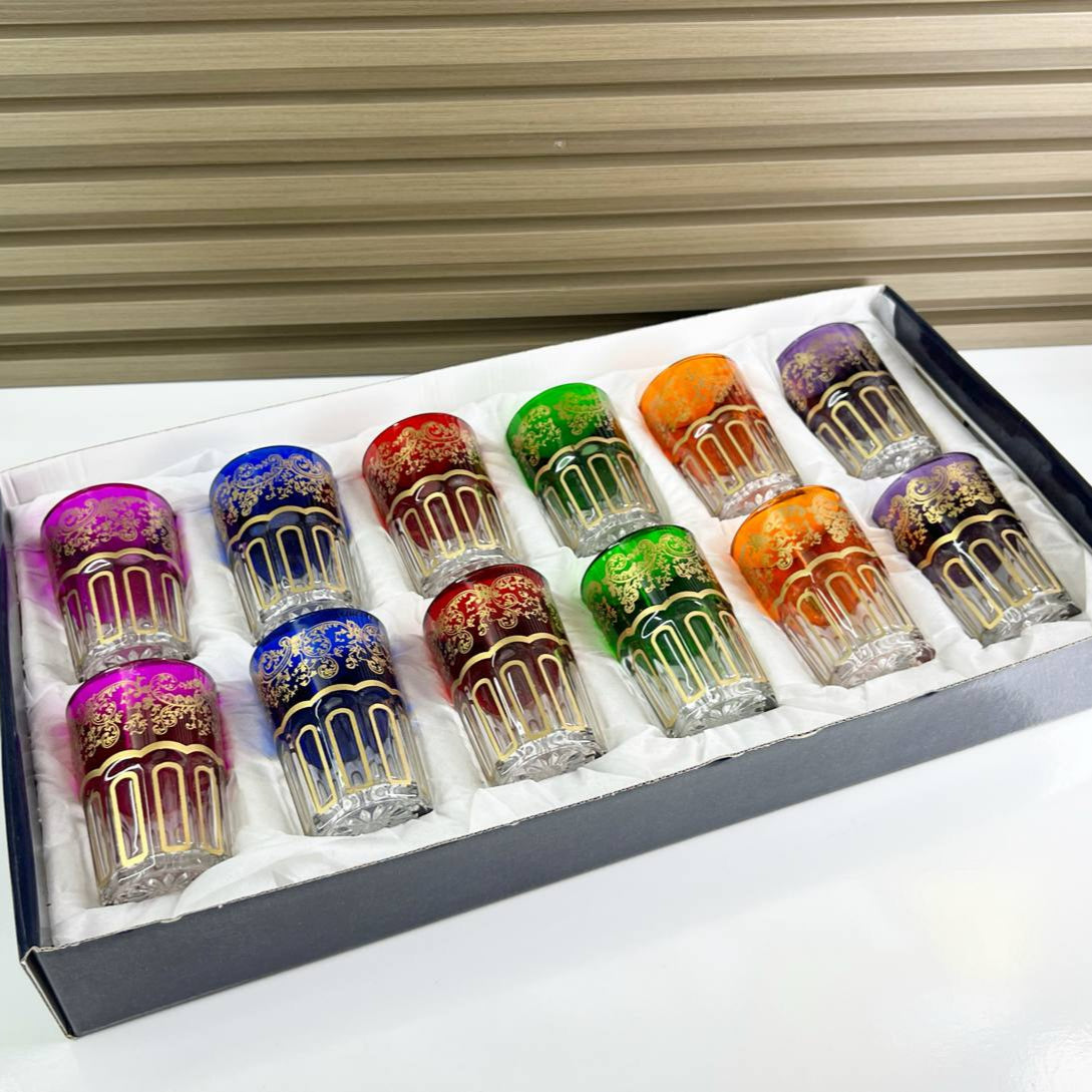 Coffret de 12 Verres à Thé Marocains Colorés