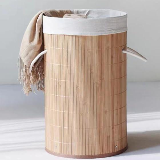 Panier à linge rond en bambou en forme de tonneau