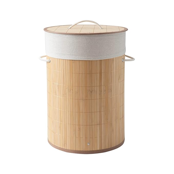 Panier à linge rond en bambou en forme de tonneau