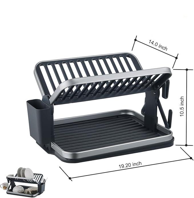 Égouttoir à vaisselle pliable en aluminium à 2 niveaux.