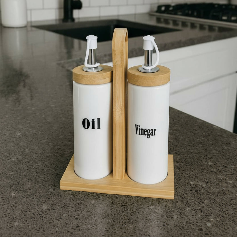 Set huilier & vinaigrier – Bambou & Céramique