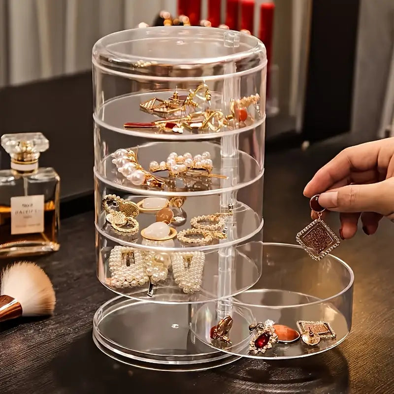 Organisateur de bijoux rotatif en acrylique à 5 niveaux avec couvercle : Rangement anti-poussière