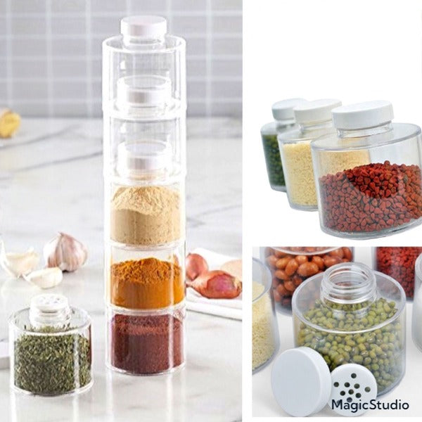 Ensemble de Rangement d'Épices Empilables avec Sel et Poivre en Bouteilles de Verre Transparent