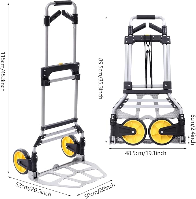 Chariot Pliable Robuste – Charge 120 kg, Hauteur Réglable & Roues Silencieuses
