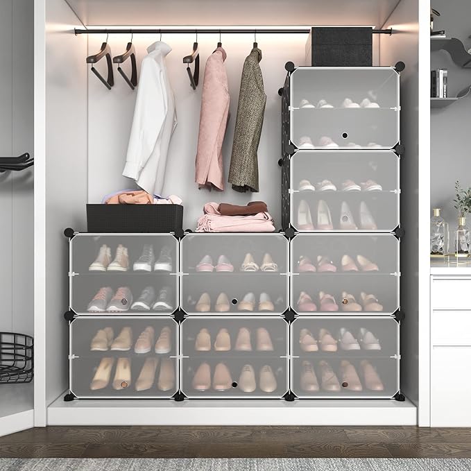 Étagère à chaussures avec dix étages et cinq portes, assemblable et démontable