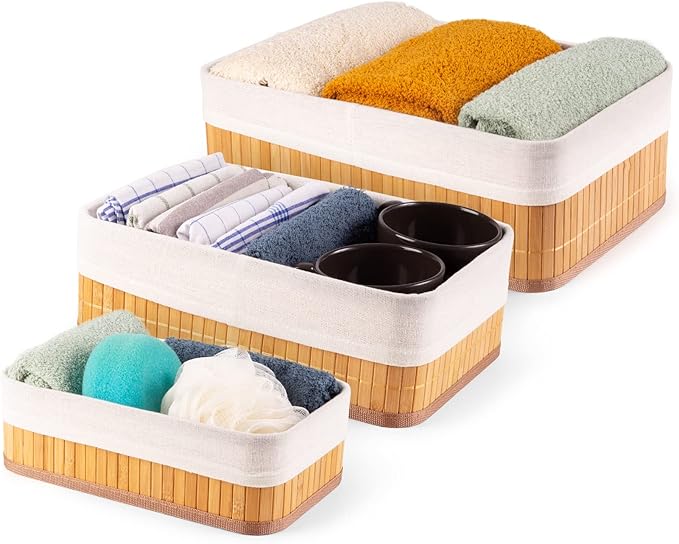 Lot de 3 paniers de Rangement en Bambou