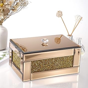 Boîte à bijoux en verre miroir avec décor de diamants écrasés
