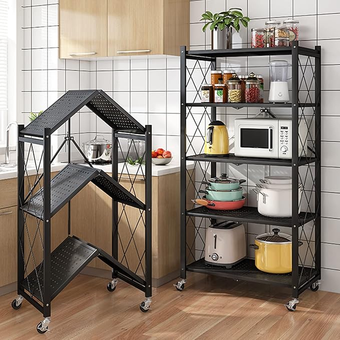 Étagère de Rangement Pliable à 4 Niveaux en Métal