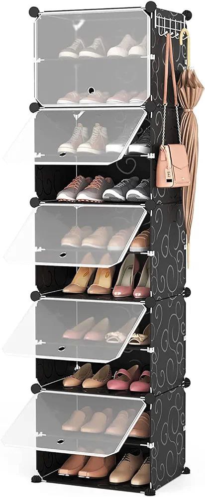 Étagère à chaussures avec dix étages et cinq portes, assemblable et démontable