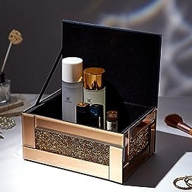 Boîte à bijoux en verre miroir avec décor de diamants écrasés