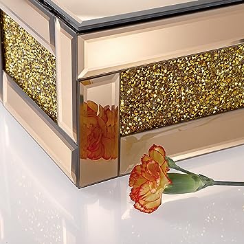 Boîte à bijoux en verre miroir avec décor de diamants écrasés