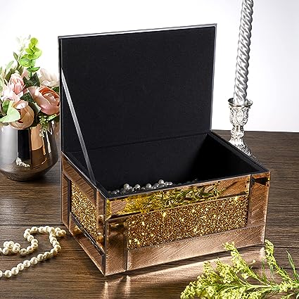 Boîte à bijoux en verre miroir avec décor de diamants écrasés