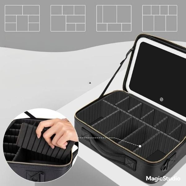 Grande trousse de maquillage de voyage avec miroir éclairé par LED