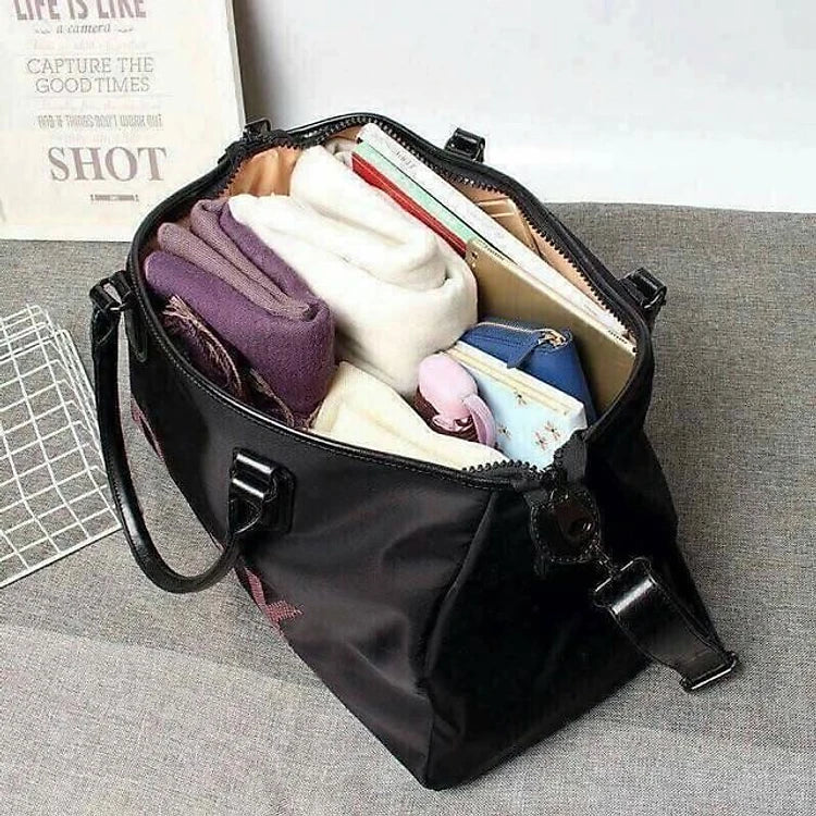 Sac à bandoulière en tissu Oxford imperméable à motif de lettres roses