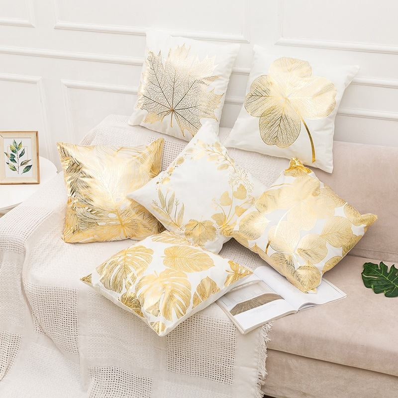 Housse de Coussin Douce à Imprimé Géométrique Doré
