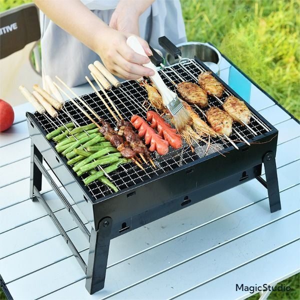 Support de barbecue extérieur portable, acier inoxydable pliant.