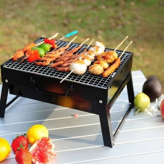 Support de barbecue extérieur portable, acier inoxydable pliant.
