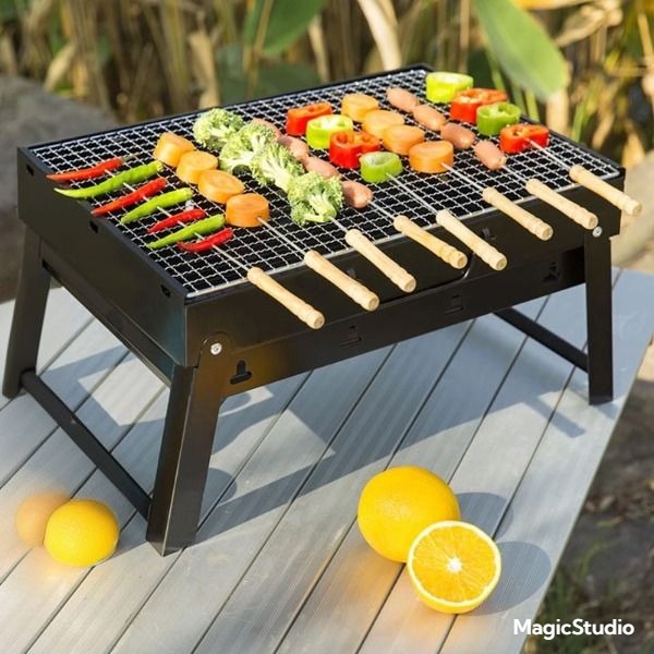 Support de barbecue extérieur portable, acier inoxydable pliant.