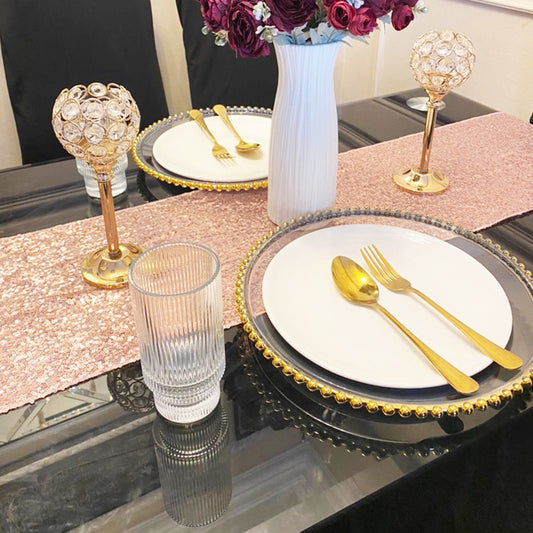 Assiettes de chargement en plastique avec bordure dorée perlé N