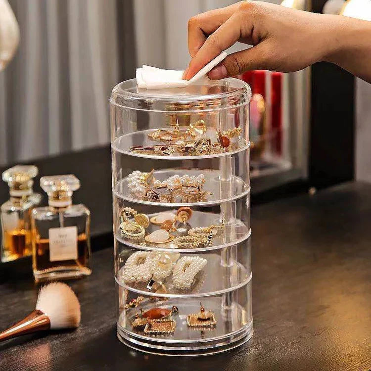 Organisateur de bijoux rotatif en acrylique à 5 niveaux avec couvercle : Rangement anti-poussière