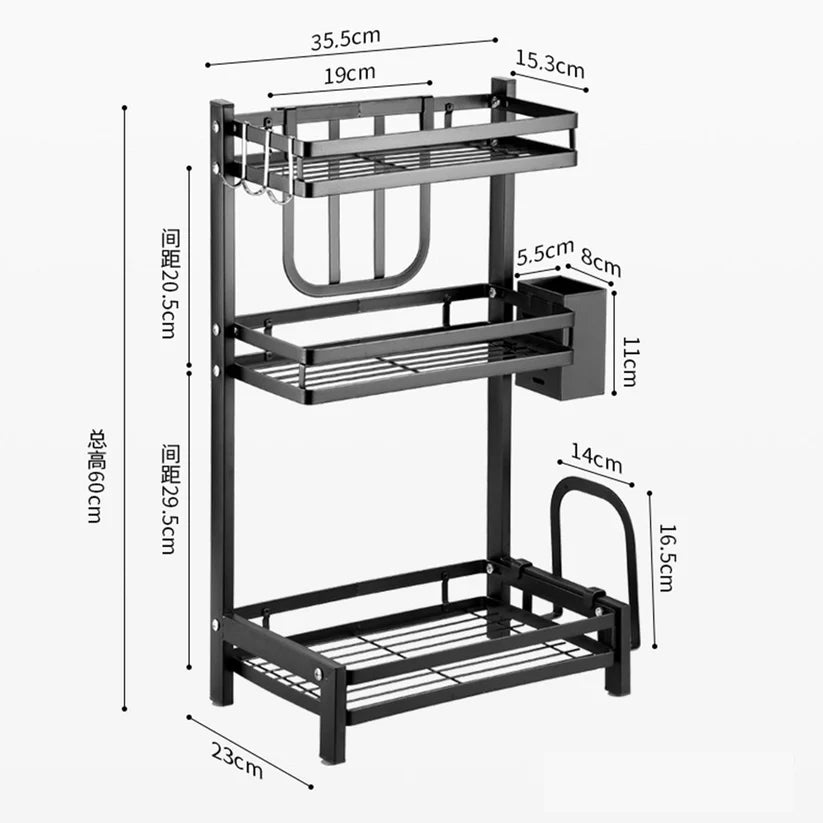 Étagère à épices en acier inoxydable, 3 étages.