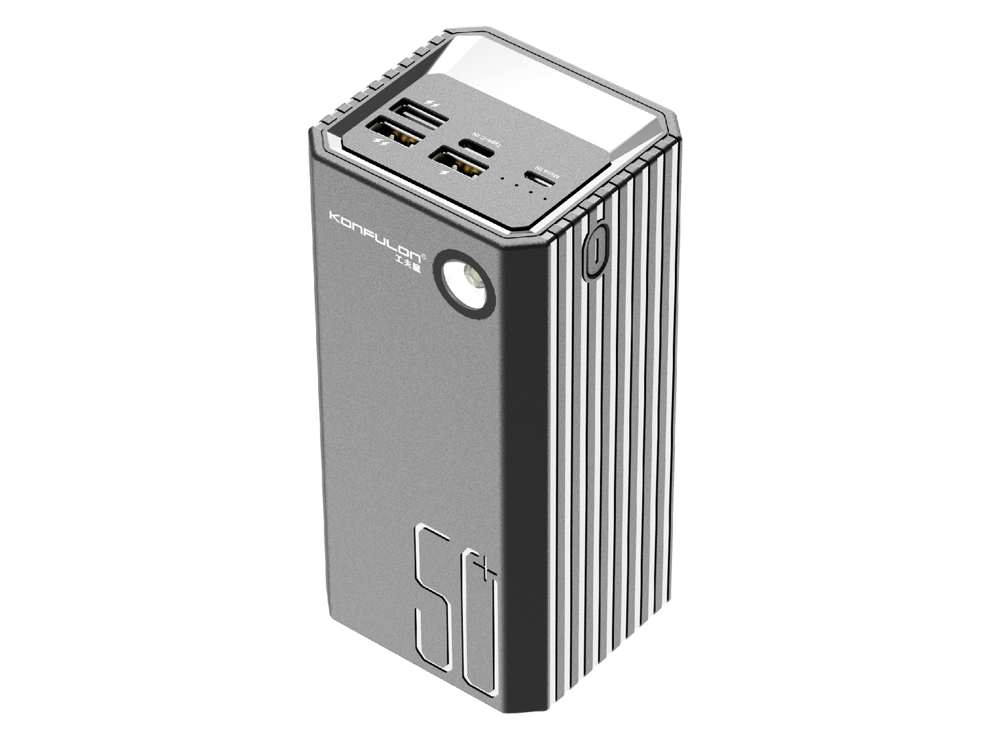 Power Bank avec grande lumière, 50000mAh, 3 sorties USB