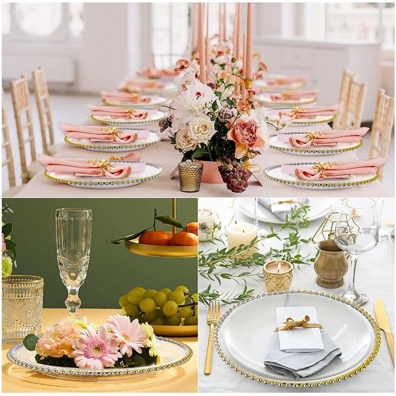 Assiettes de chargement en plastique avec bordure dorée perlé N