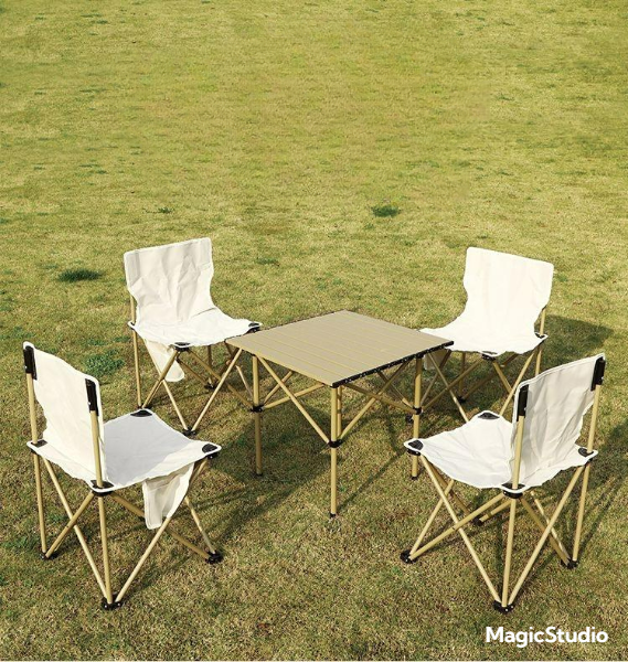Table de Camping pliante, avec 4 chaises et sac de transport.