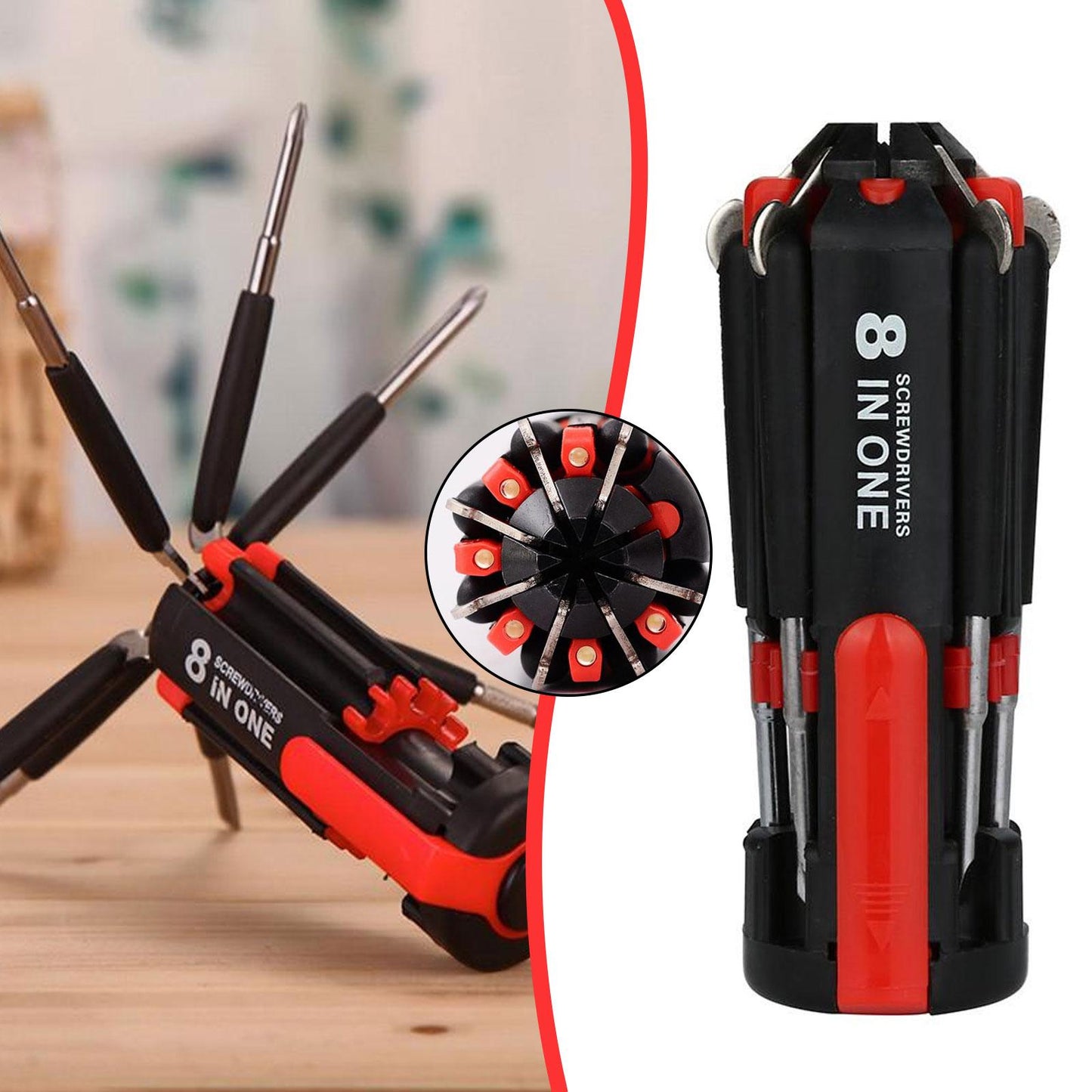 Tournevis multifonction, avec Kit d'outils de vissage 8 en 1 lampe de poche à 6 LED