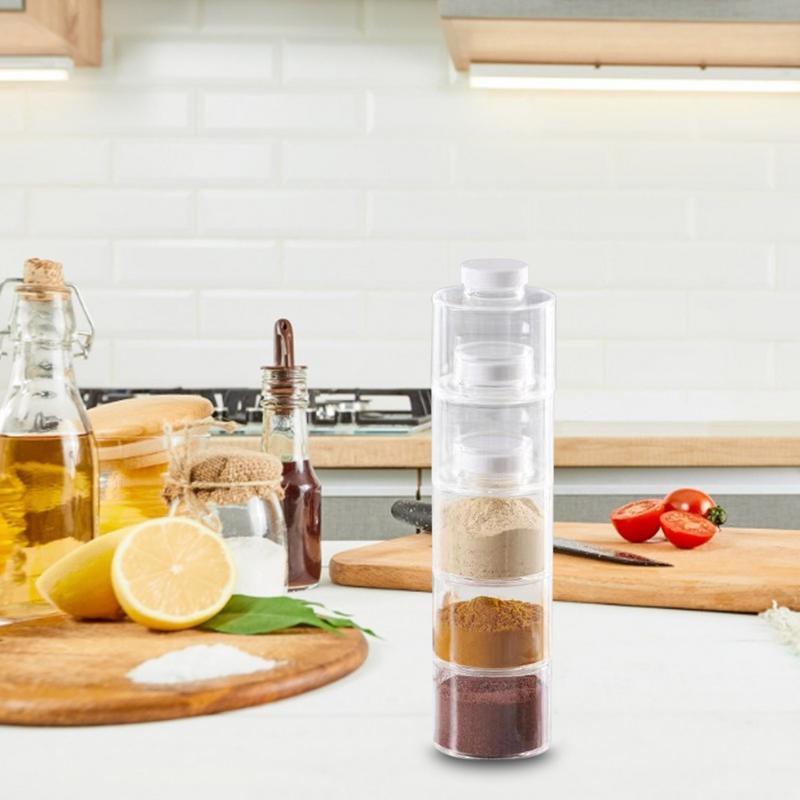 Ensemble de Rangement d'Épices Empilables avec Sel et Poivre en Bouteilles de Verre Transparent