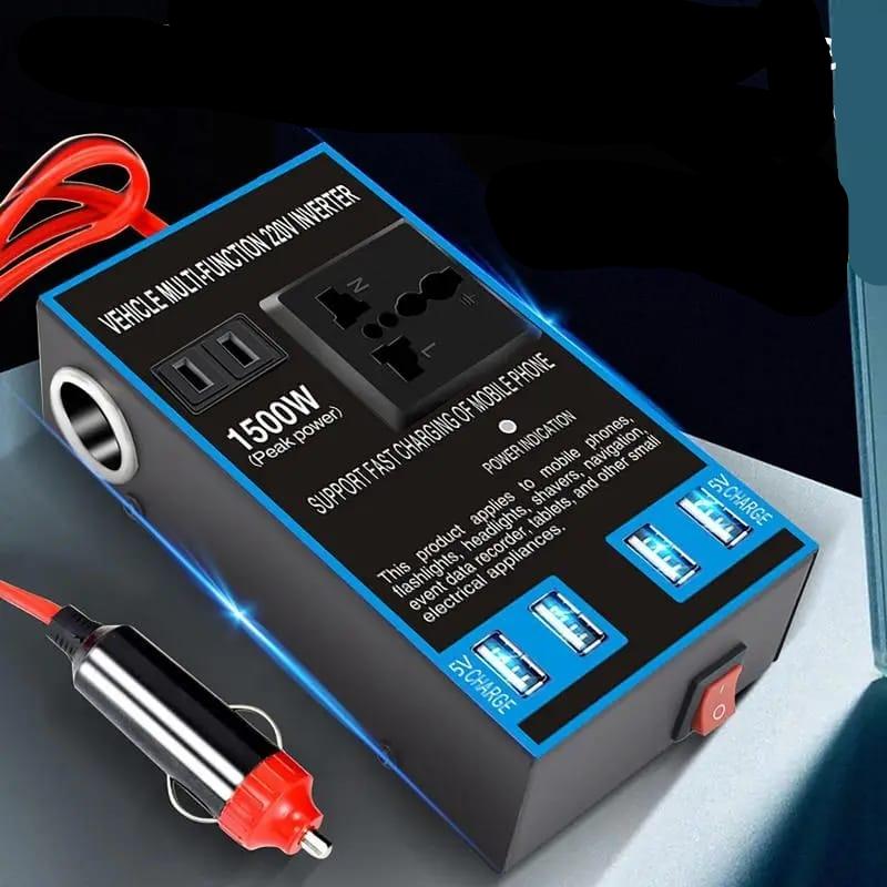Adaptateur secteur 1 500 watt : alimente la voiture et charge l'ordinateur et le téléphone portable